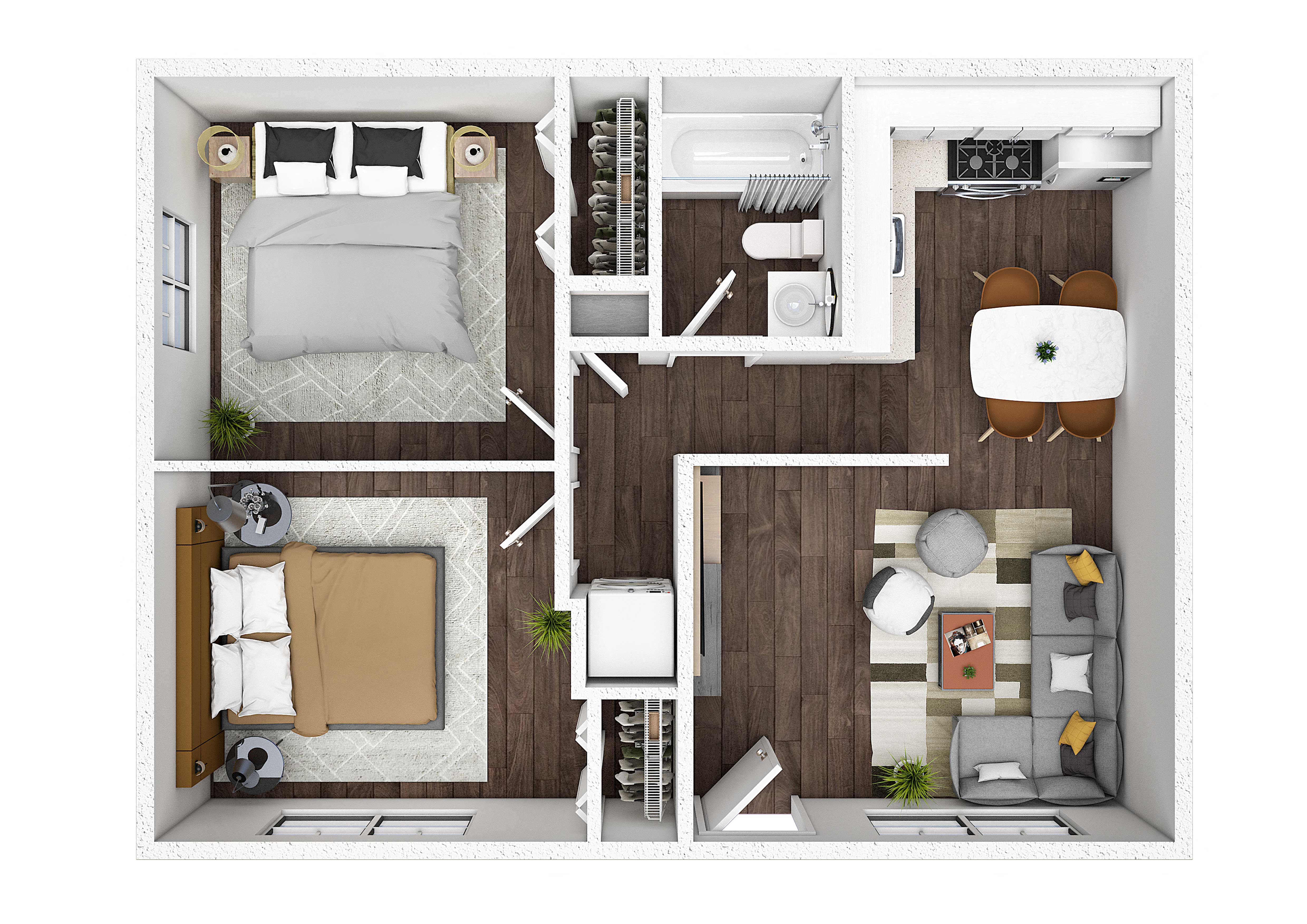 Two bedroom one bath apartment layout