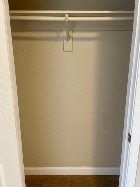 an empty closet with a door open