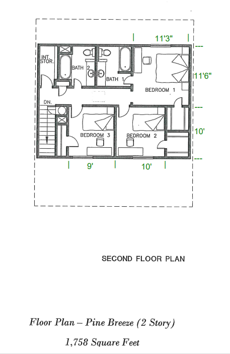 the floor plan of the second floor of a house