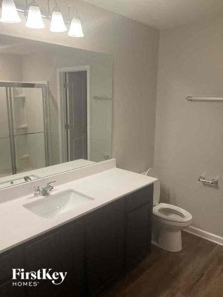 a bathroom with a sink and a toilet and a mirror