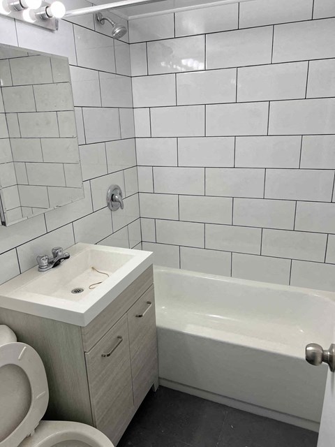 a bathroom with a sink and a toilet and a bath tub