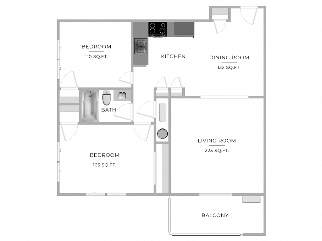 2 Bed/1 Bath-B2