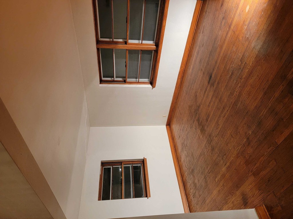a view of two windows in the ceiling of a house