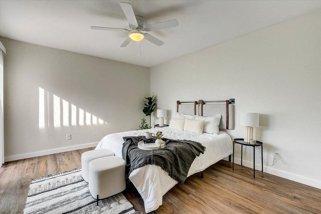 Bedroom with window at The Alista Apartments, Dallas, TX, 75238