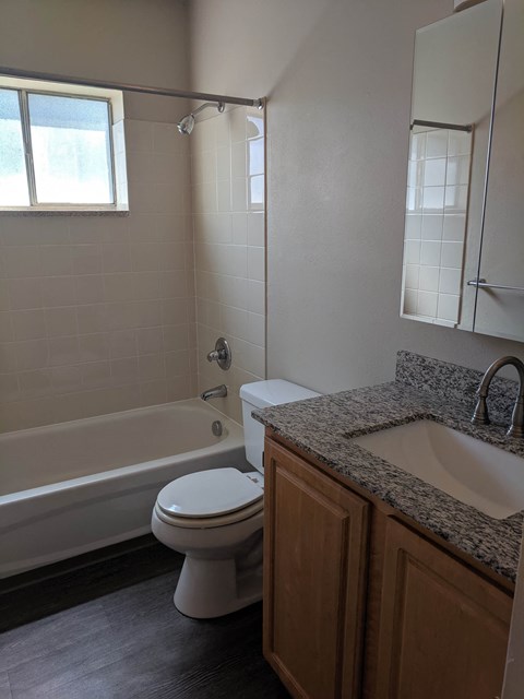 a bathroom with a toilet and a tub and a sink