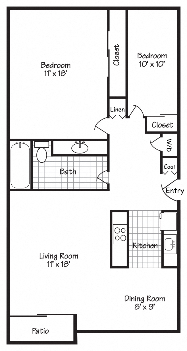 Forest Ridge Two Bedroom One Bathroom Floor Plan