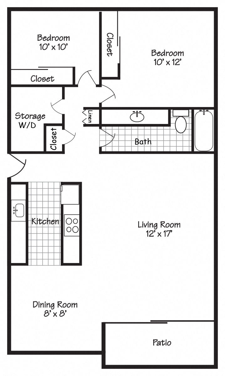 Forest Ridge Two Bedroom One Bathroom Floor Plan