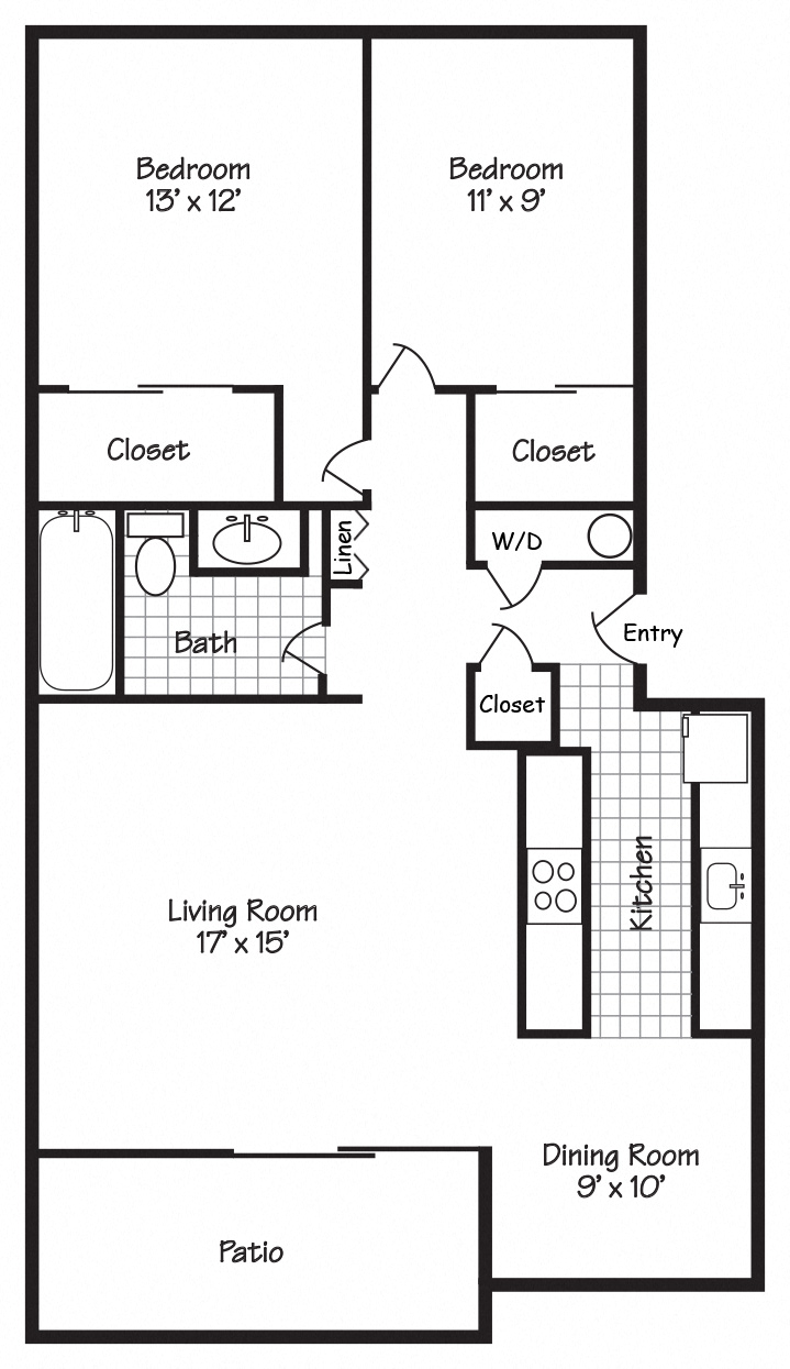 Forest Ridge Two Bedroom One Bathroom Floor Plan