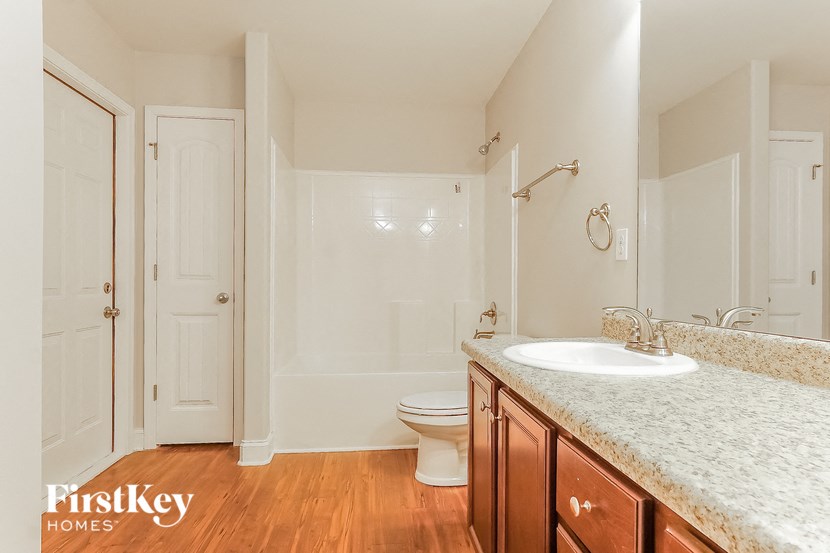 a bathroom with a sink and a toilet and a shower