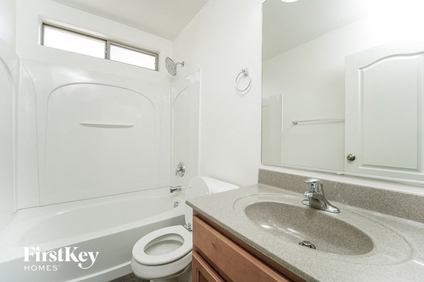 a bathroom with a sink and a toilet and a bath tub