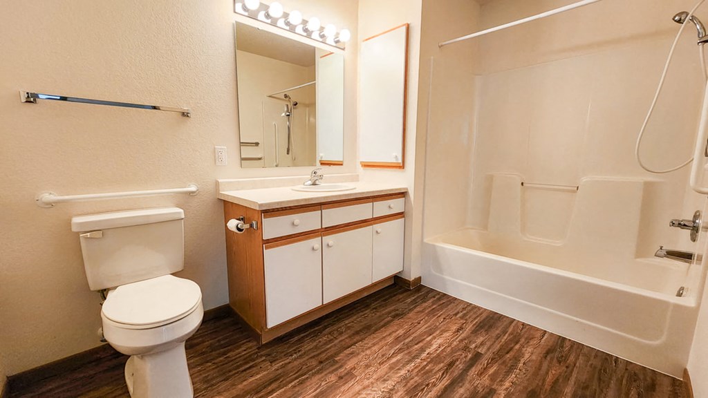 a bathroom with a toilet and a sink and a bath tub