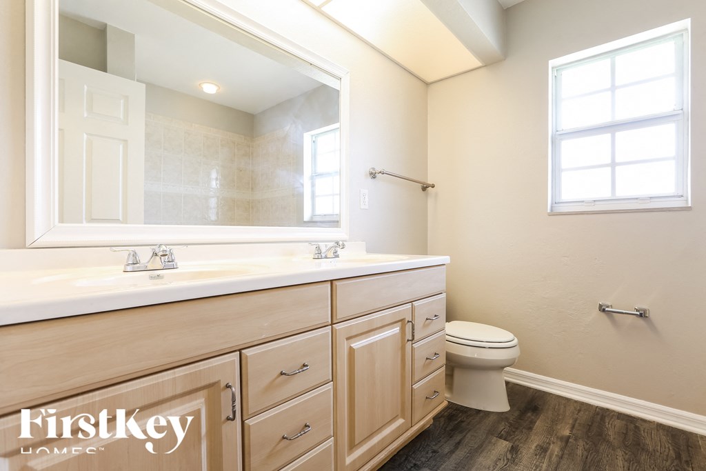 a bathroom with a toilet and a sink and a mirror