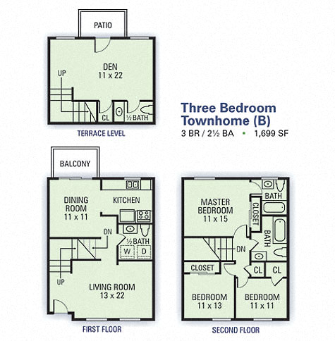 Three Bedroom/ Two and a Half Bathroom