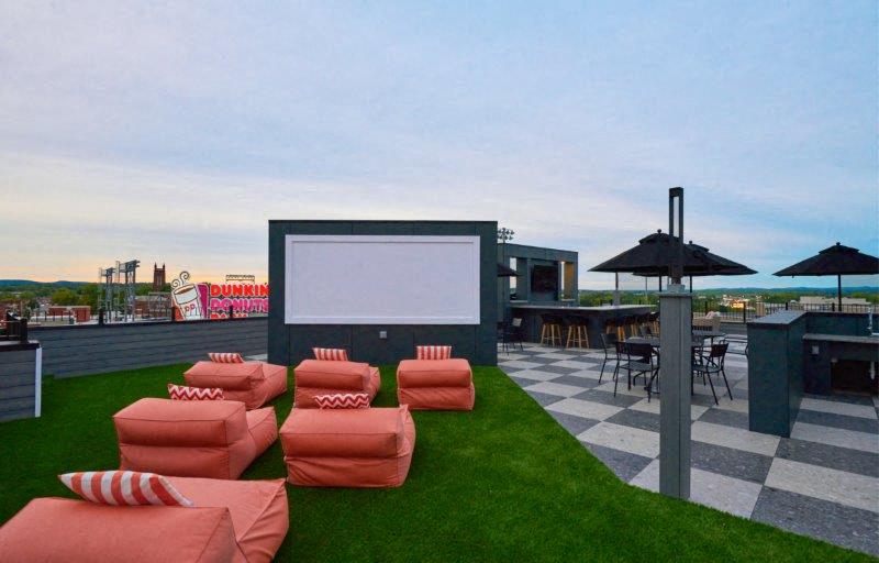 a movie theater on the roof of a building