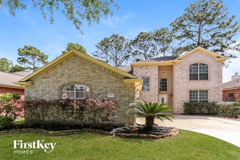 a brick house with a palm tree in the yard