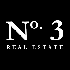 A black and white logo for No. 3 Real Estate.