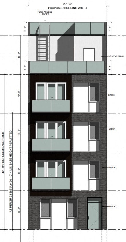 a rendering of a tall building with windows and a building plan