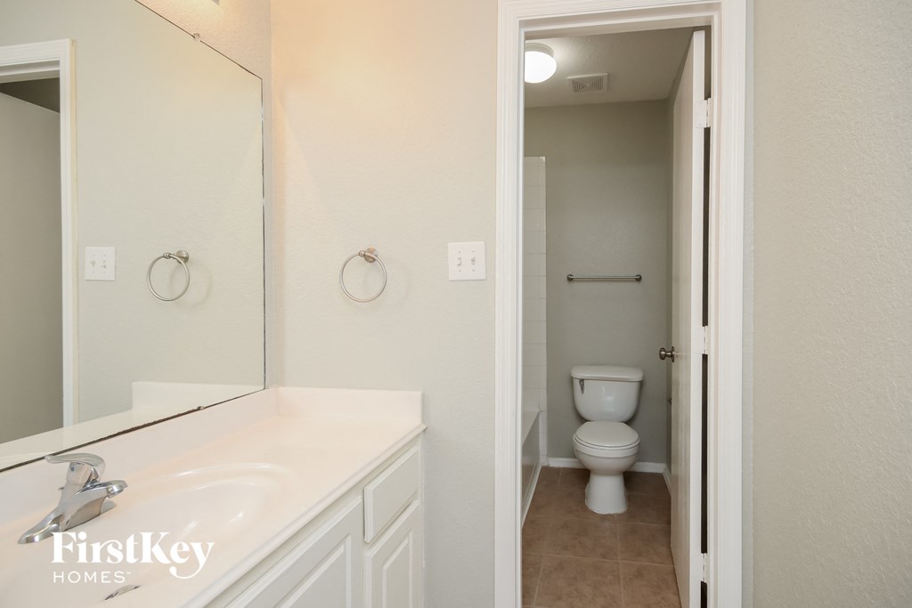 A bathroom with a toilet and a sink.
