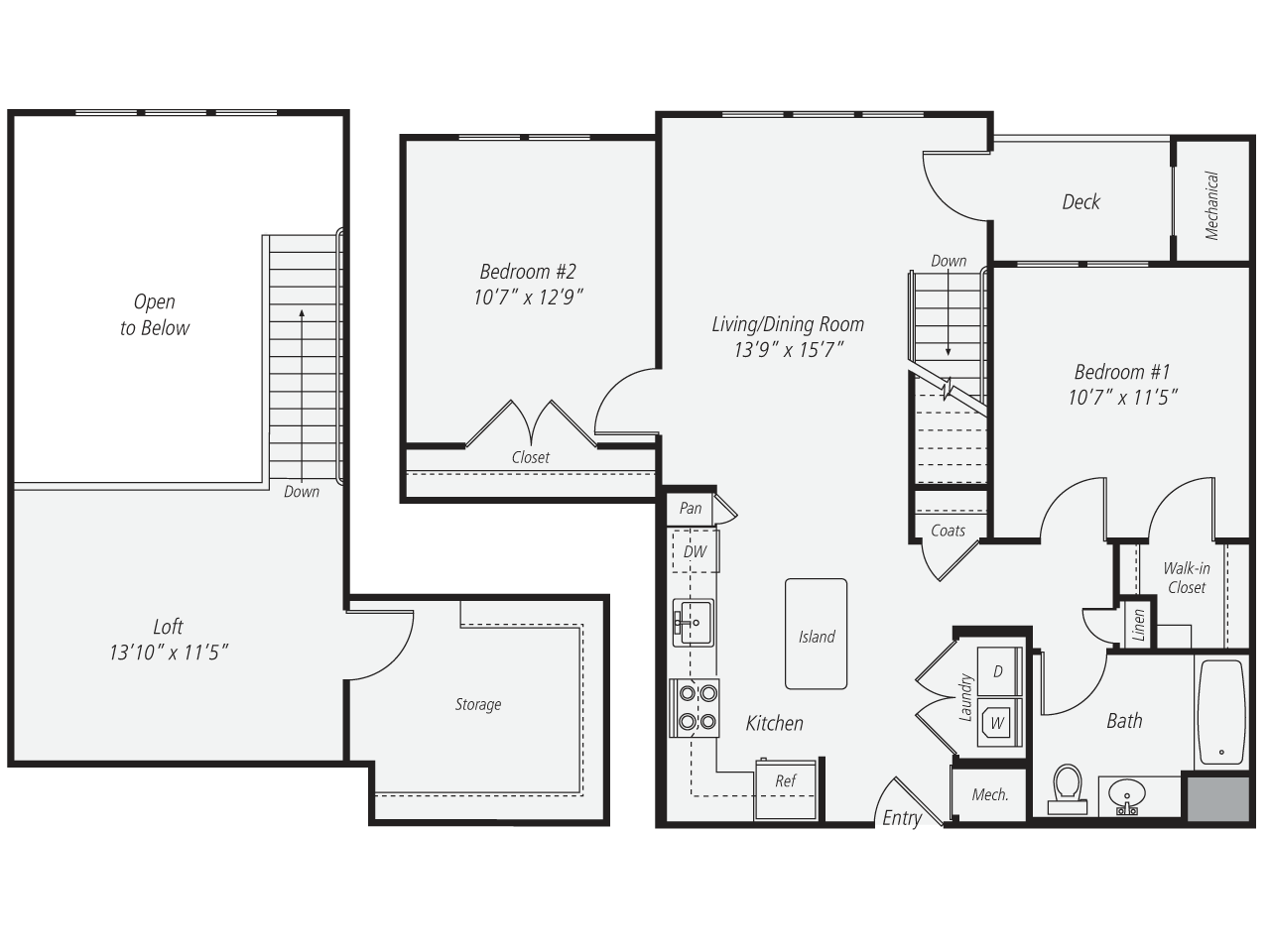 2 Bed/1 Bath Loft-B1L