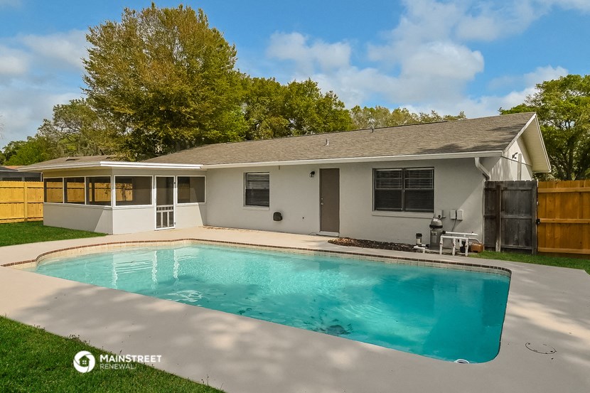 a house with a swimming pool in the yard