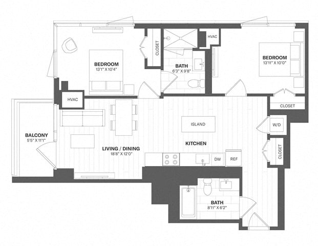 2 Bed/2 Bath-b19