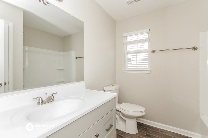 a bathroom with a sink and a toilet and a mirror