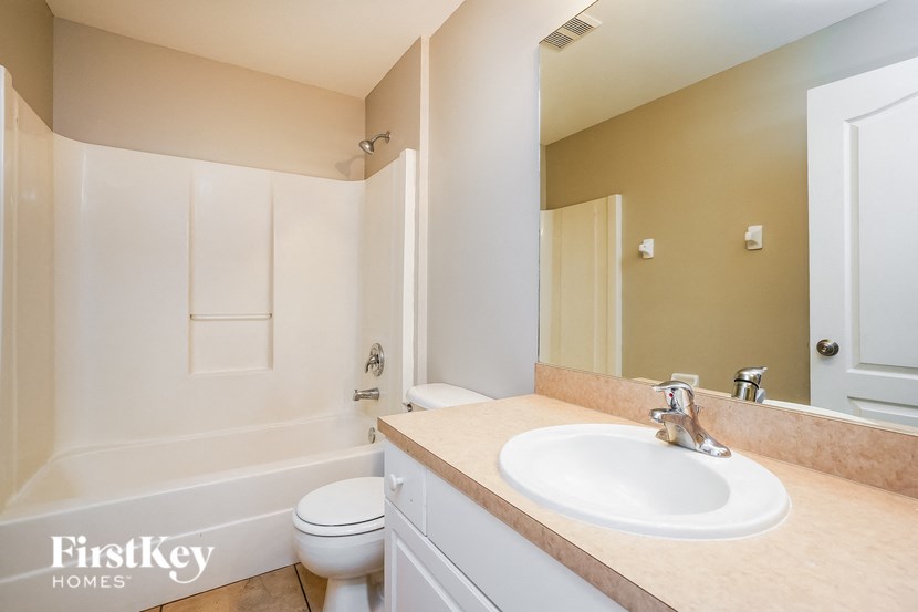 a bathroom with a sink and a toilet and a mirror