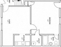 schematic diagram of a bedroom and bathroom floor plan