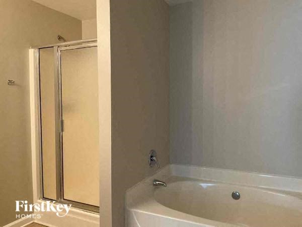 a bathroom with a bath tub and a shower