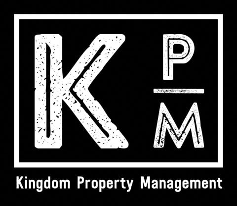 the logo for kingdom property management with the kk and pm logos