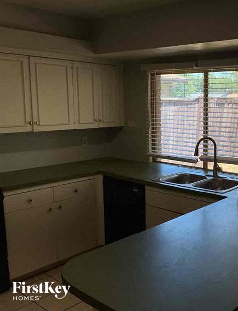 A kitchen with a sink and cabinets.