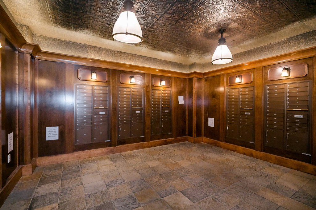a large room with vaulted ceilings and lockers