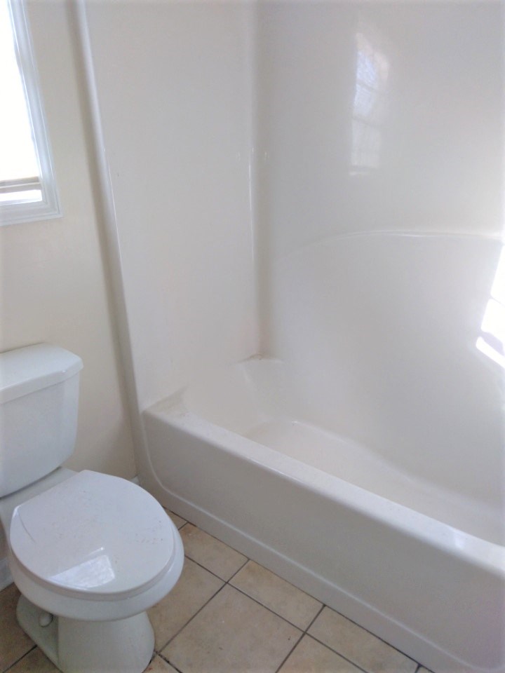 a bathroom with a toilet and a bath tub
