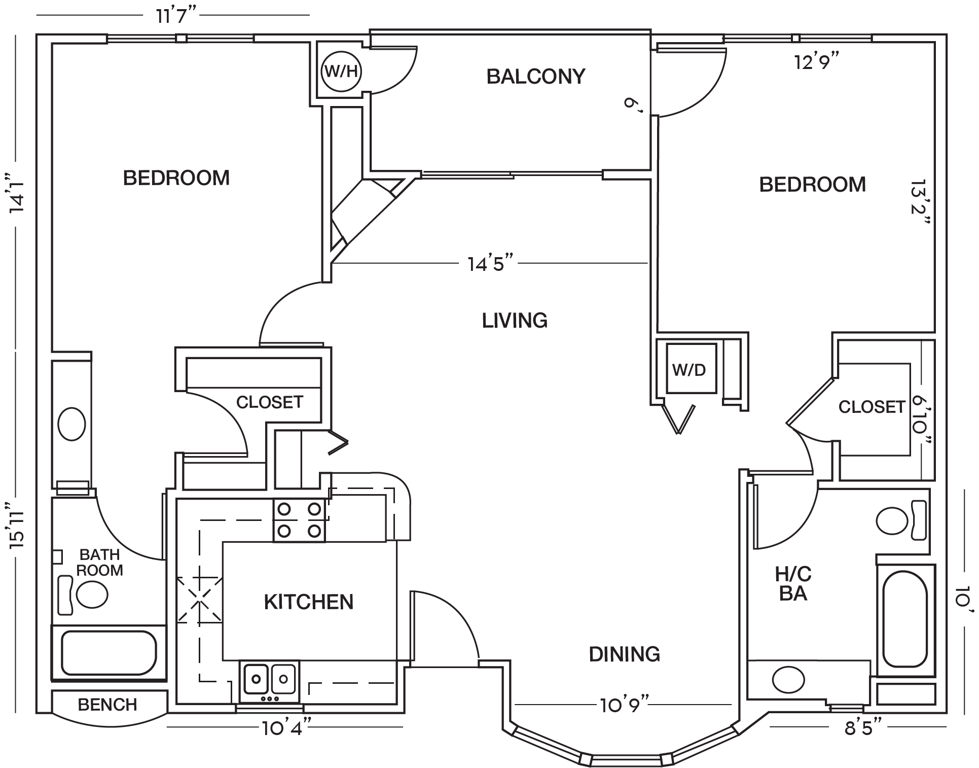 2 Bedroom 2 Bathroom Floor Plan at Toluca Court, California, 91602