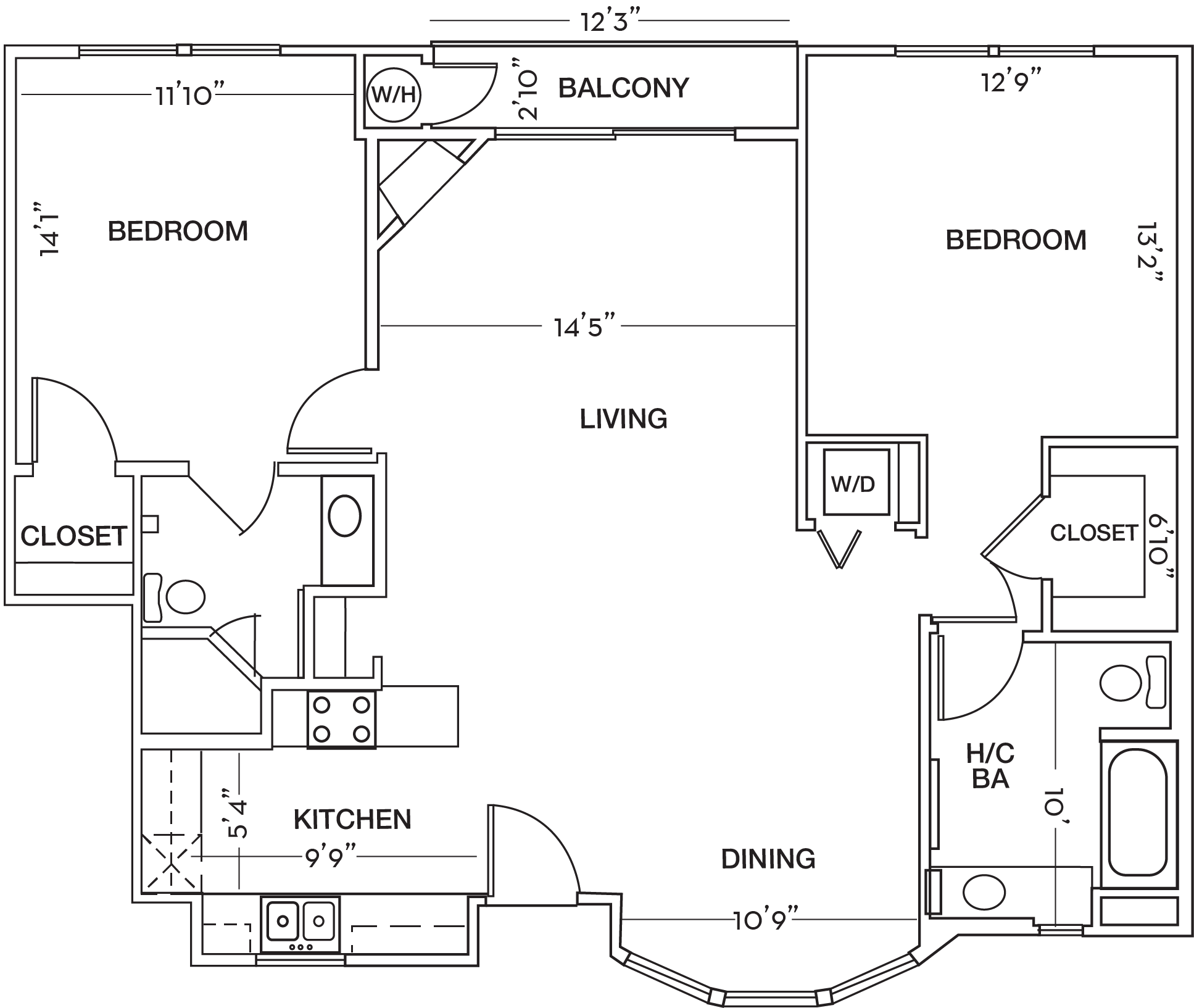 2 Bedroom Floor Plan at Toluca Court, Toluca Lake, CA, 91602