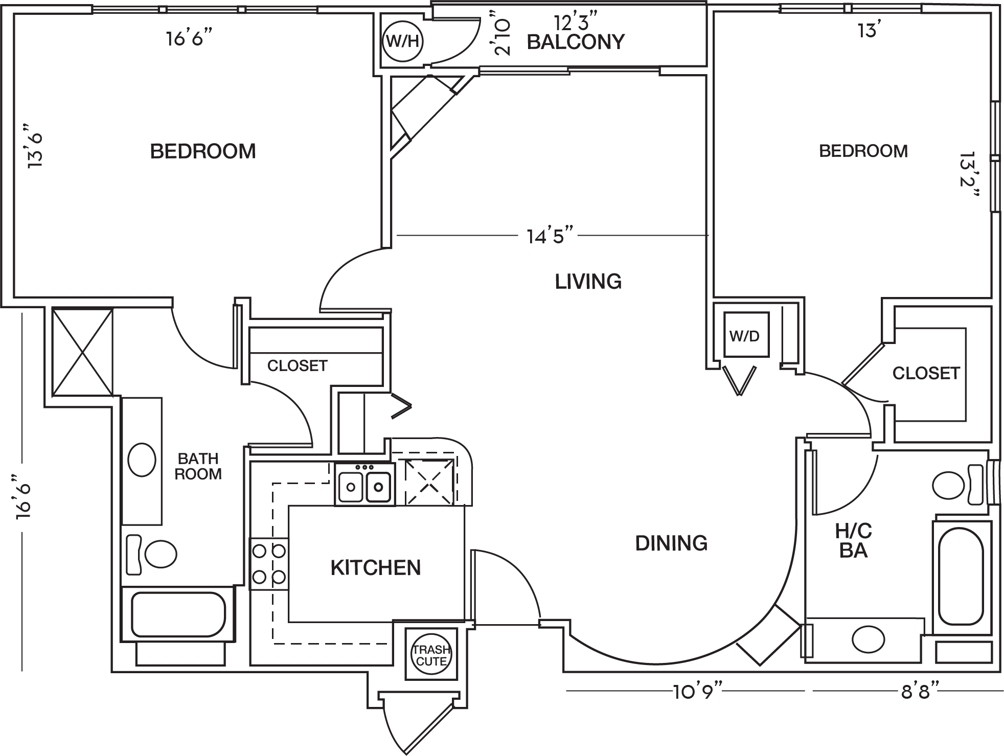 2 Bedroom Floor Plan at Toluca Court, Toluca Lake, California