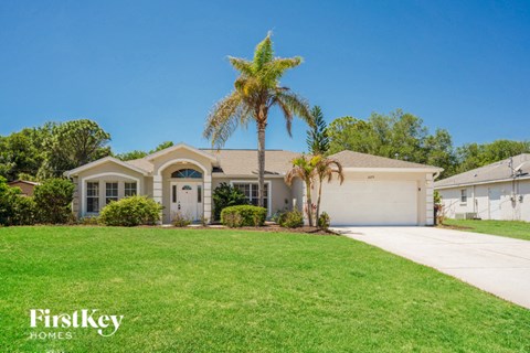 a house with a palm tree in front of it