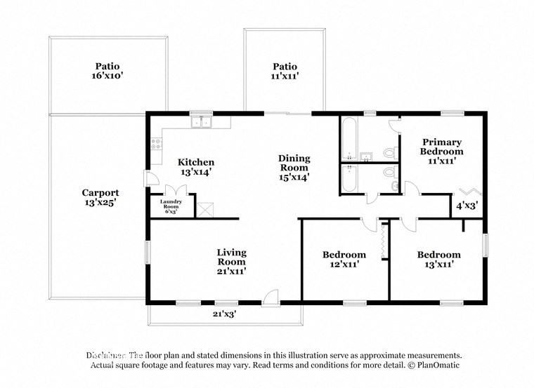a floor plan of a house with three bedrooms and a bathroom