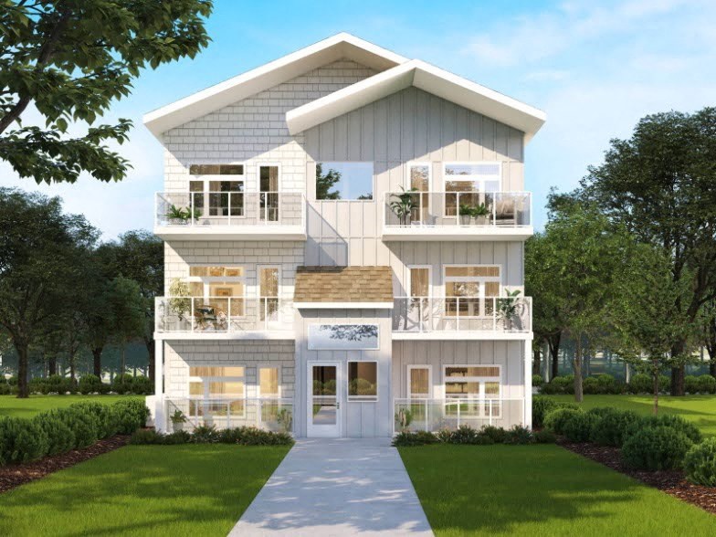 a rendering of a three story with balconies