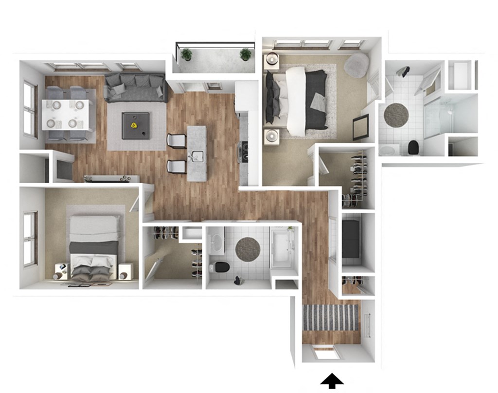 the 1122 sqft floor plan with 2 bedrooms and 2 baths