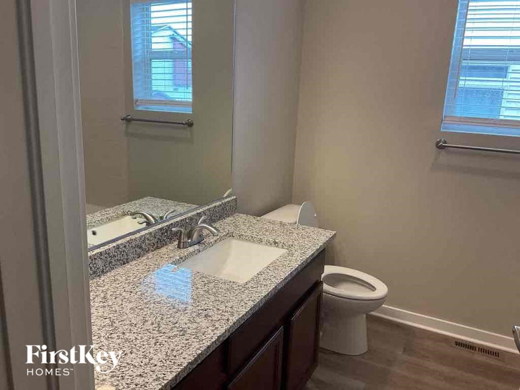 a bathroom with a sink and a toilet and a mirror