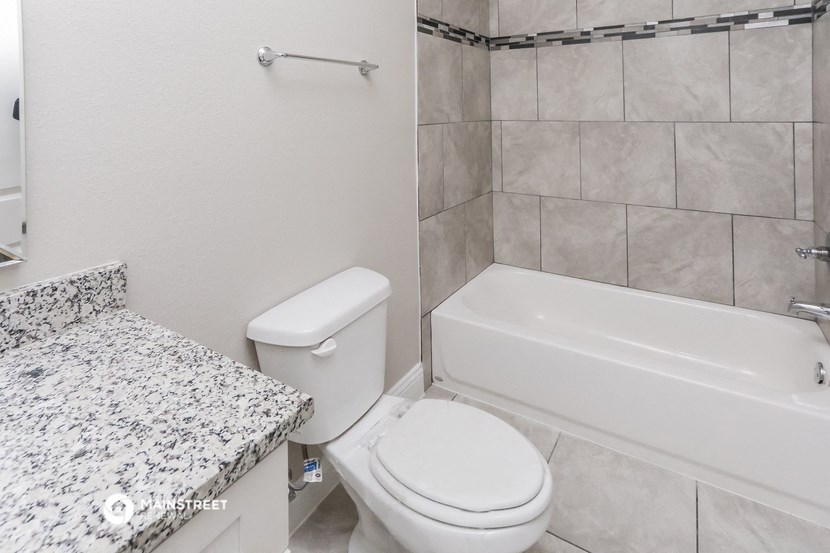 a bathroom with a toilet and a bath tub