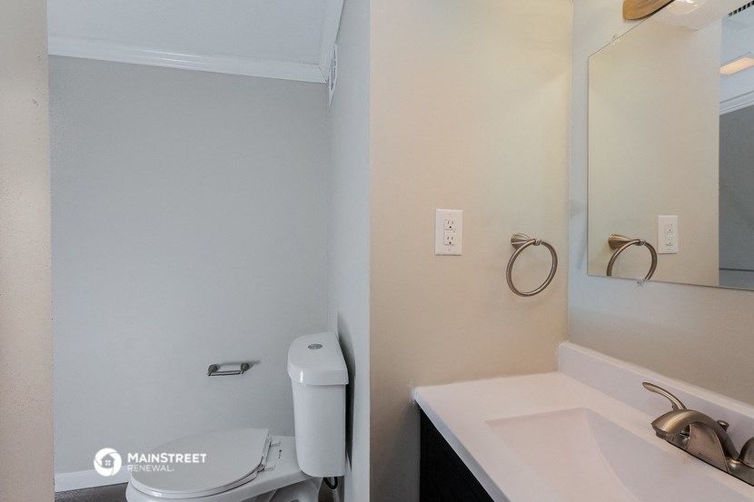 a bathroom with a sink and a toilet and a mirror