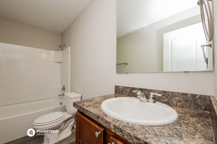 a bathroom with a sink and a mirror and a toilet