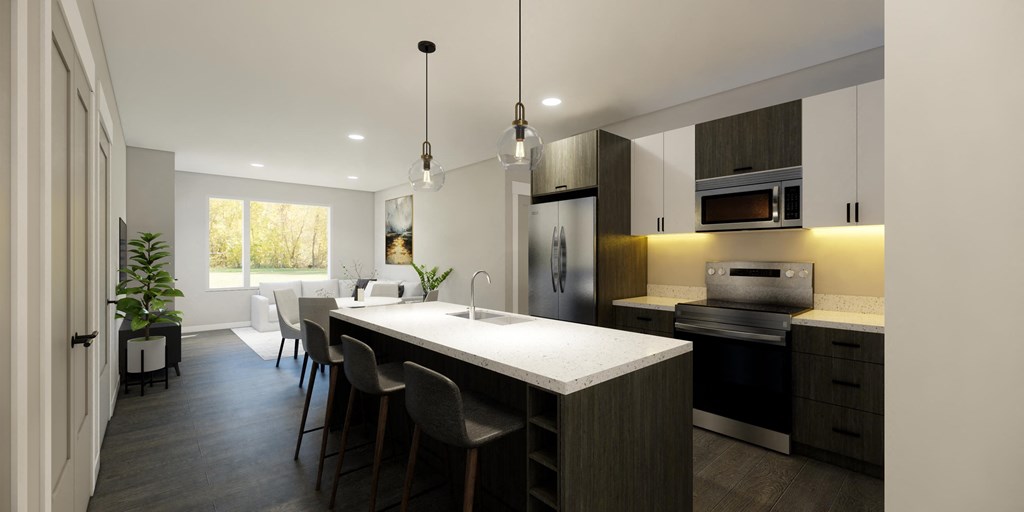 a rendering of a kitchen and dining room in a house