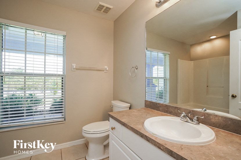 a bathroom with a sink and a toilet and a mirror
