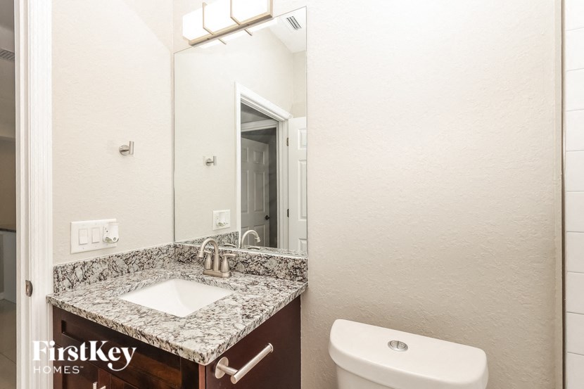a bathroom with a sink and a toilet and a mirror