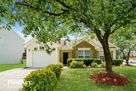 a home with a large tree in front of it