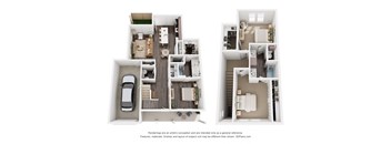 3  Bed   2.5  Bath   1,445 Sq. Ft. C1 Floor plan at parcHAUS at Celina Parkway, Celina, Texas