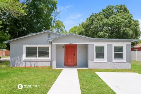 a small with a red door